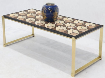 Mosaic Marble-Top Solid Brass Bracket Legs Coffee Table