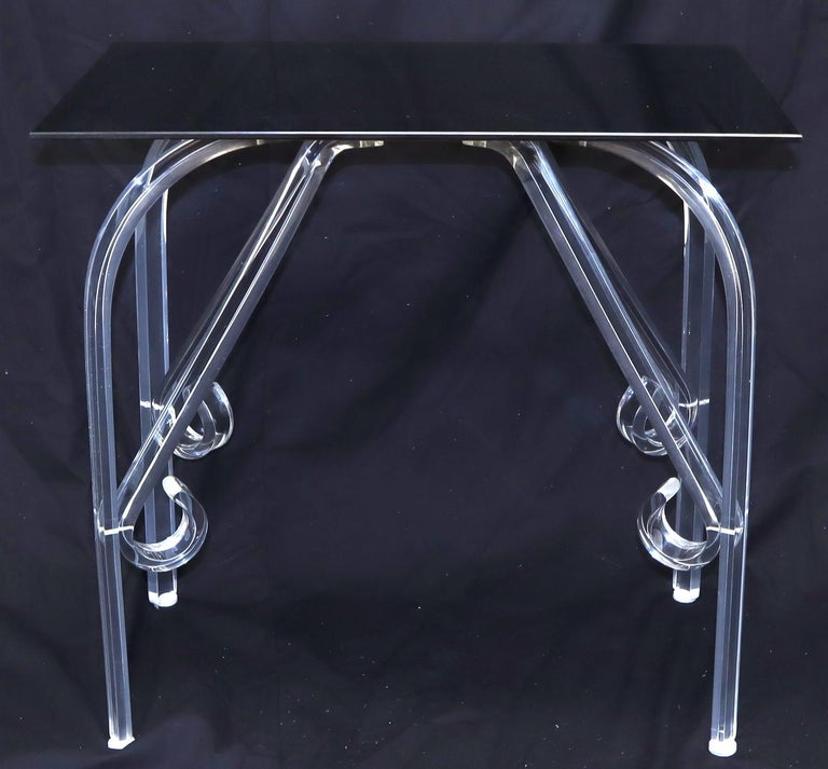 Bent Lucite Legs Black Smoked Glass Top Side End Table