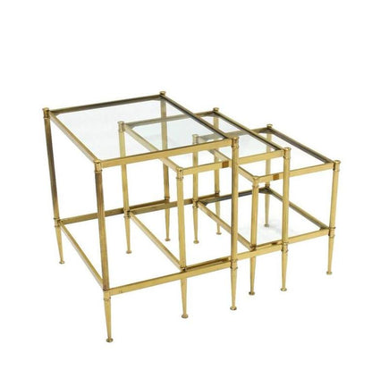 Set of Three Mid-Century Modern Brass Nesting End Tables