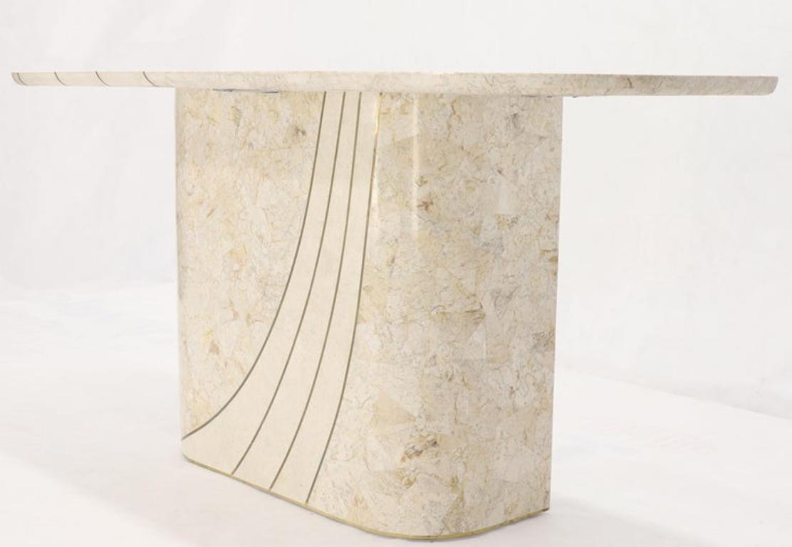 Tessellated Stone Veneer Tile Brass Inlay Pedestal Base Console Sofa Table