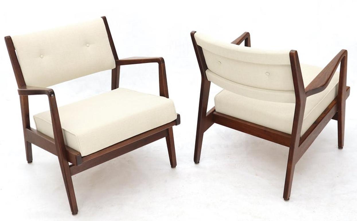 Pair of Jens Risom Walnut Lounge Chairs New Upholstery