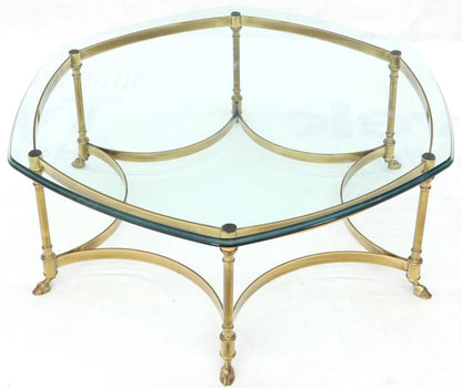 Hexagon Shape Glass Top Brass Frame Hoof Feet Coffee Table