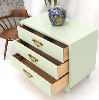 Light Olive Lacquer Oriental Base Legs 3 Drawer Accent Dresser Bachelor Chest