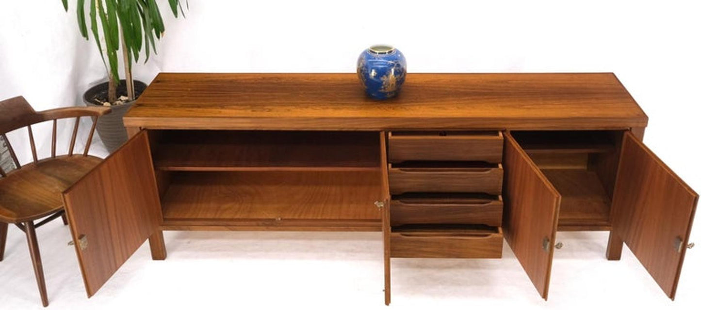 Long Rosewood Danish Mid-Century Modern 4 Doors Drawers Credenza Finished Back