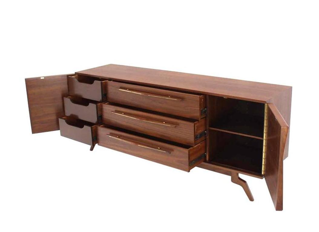 Outstanding Mid-Century Walnut Dresser with Heavy Sculptural Hardware