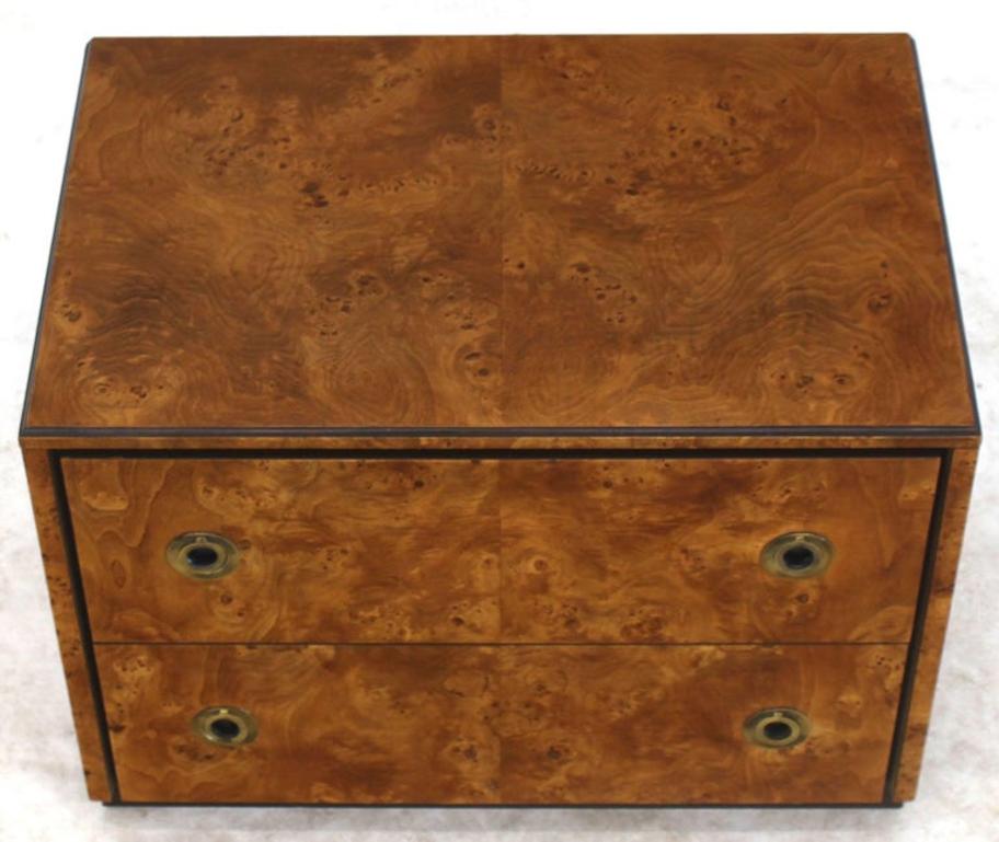 John Stuart Burl Wood Brass Round Pulls Two Drawers Stand