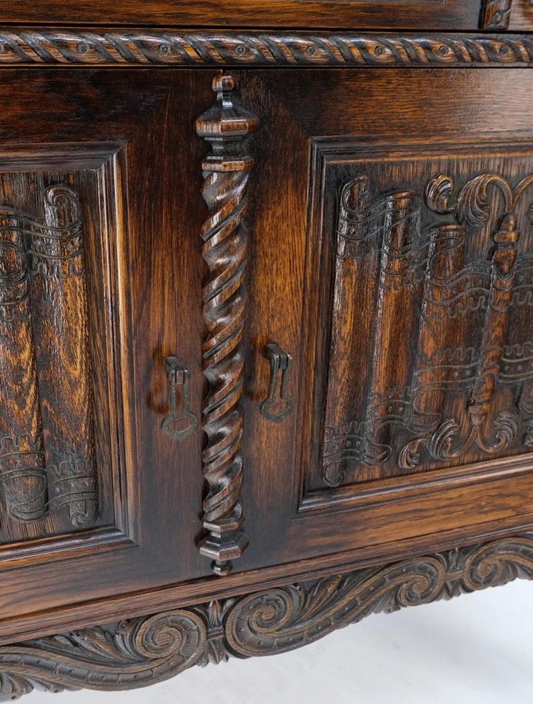 Jacobean Carved Oak Server Buffet 2 Doors 3 Drawers Commode Cabinet Mint!