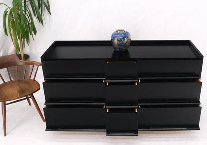 Black Lacquer Ebonized Pieced Wood Pulls Gallery Top 9 Drawers Dresser Credenza