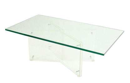 Mid-Century Modern Lucite X Base Glass Top Rectangle Coffee Table