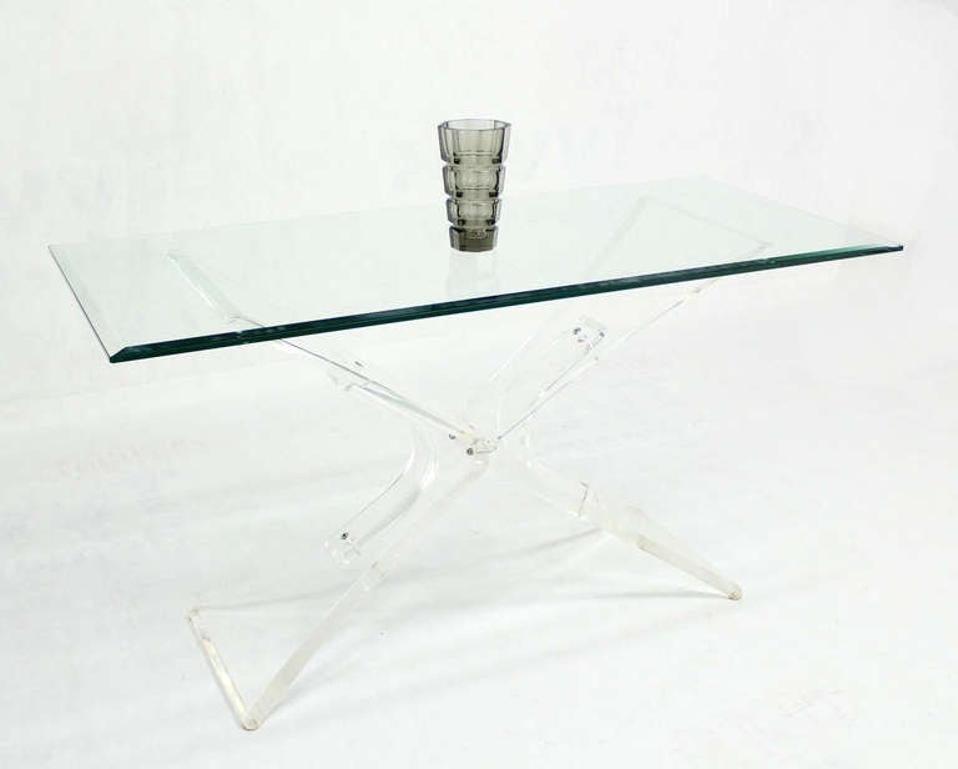 Lucite X Shape Base Glass Top Mid Century Modern Console Sofa Table MINT!