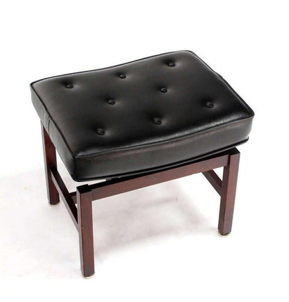 Mid-Century Modern Black Vinyl Upholstered Oiled Walnut Bench by Risom