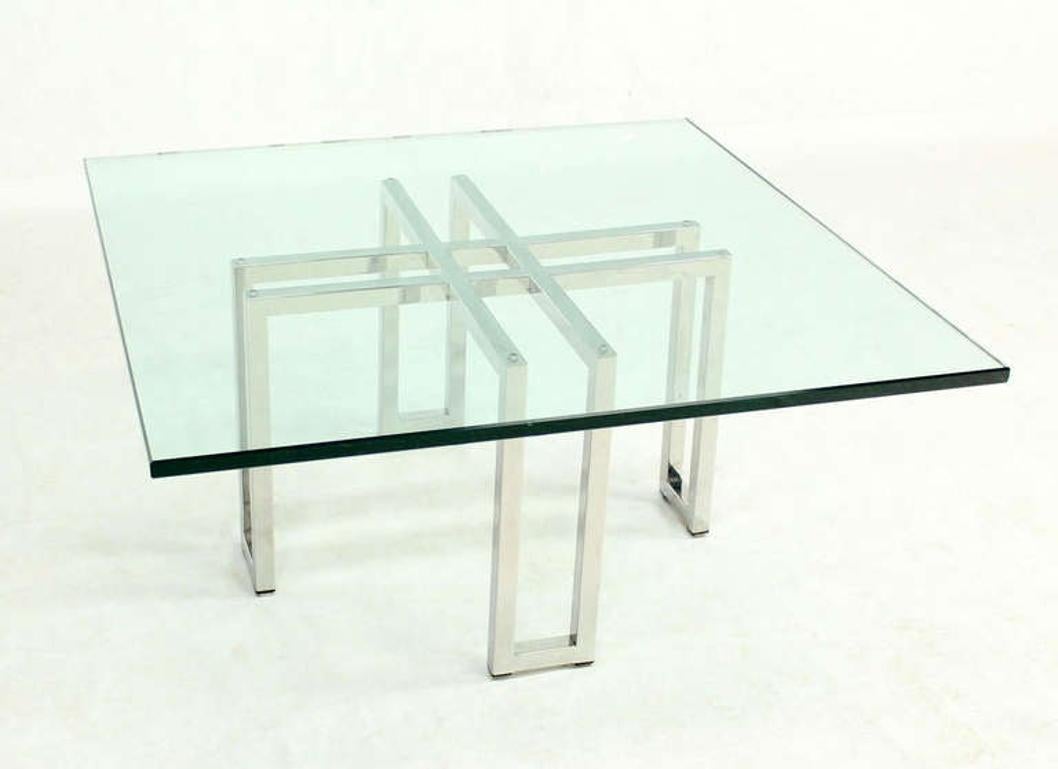 Chrome Base Square Glass Top Mid Century Modern Coffee Table Barcelona Baughman