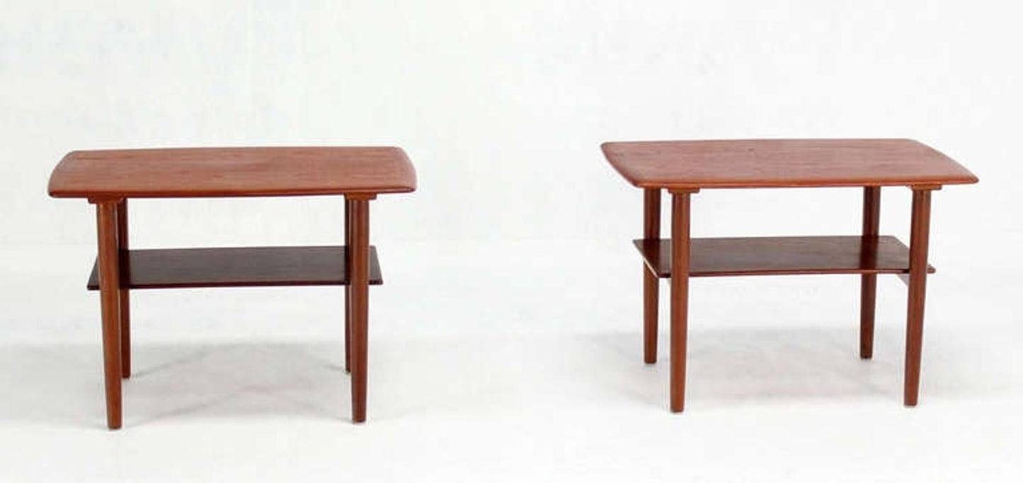 Povl Dinesen Pair Danish Modern Teak End Tables Solid Tapered Dowel legs 1 Shelf