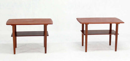 Povl Dinesen Pair Danish Modern Teak End Tables Solid Tapered Dowel legs 1 Shelf