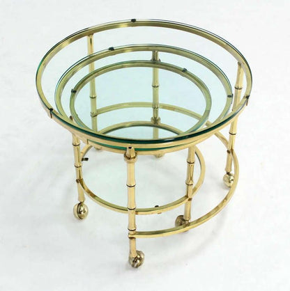 Heavy Solid Bronze Faux Bamboo Expansion Round Nesting Coffee Side Tables MINT!