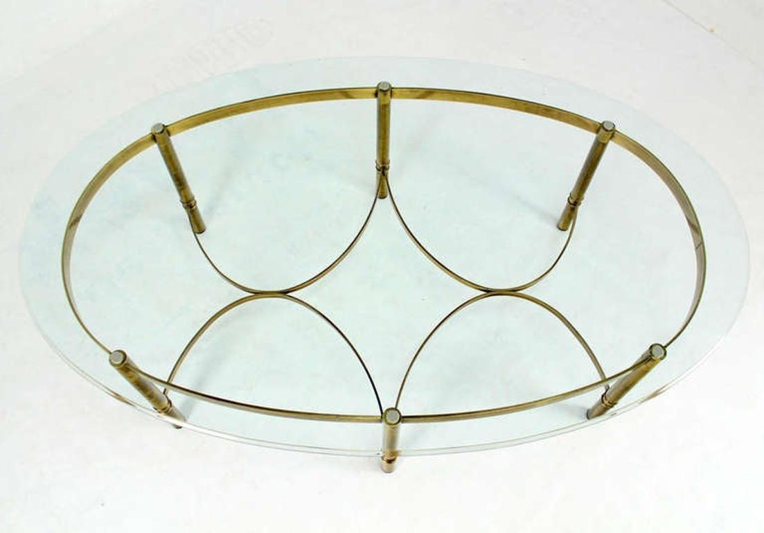 Brass 6 Legged Base Glass Oval Top Mid-Century Modern Coffee Table MINT!