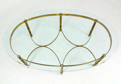 Brass 6 Legged Base Glass Oval Top Mid-Century Modern Coffee Table MINT!