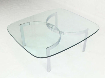 Mid Century Modern Curved Bent Chrome Base Glass Top Coffee Table Bauhaus Chanel