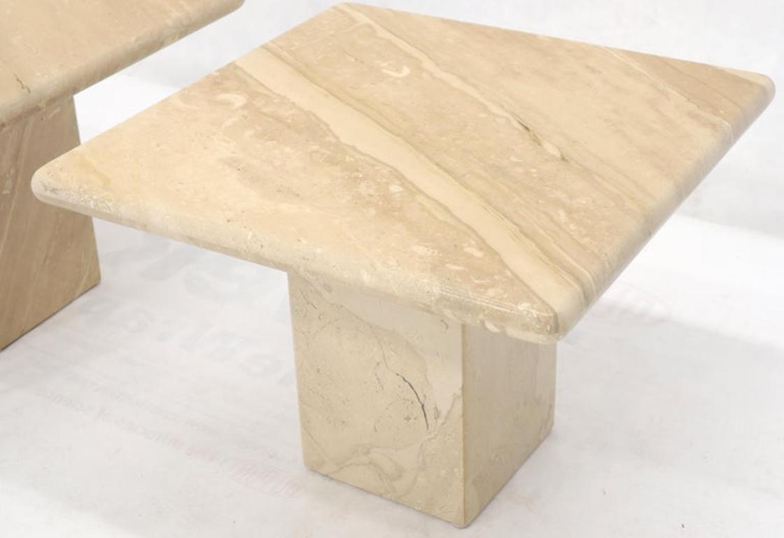 Pair of Marble or Travertine Square Side End Tables