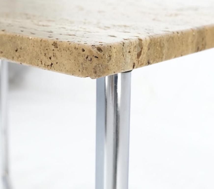 Chrome X Base Travertine Top Mid-Century Modern Rectangle Side End Table Stand