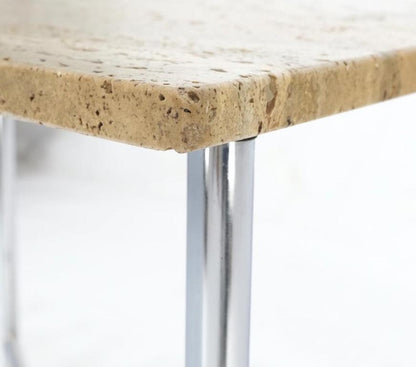 Chrome X Base Travertine Top Mid-Century Modern Rectangle Side End Table Stand