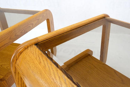 Pair of Mid-Century Solid Oak Smoked Glass Top End Side Tables W Shelves Mint!