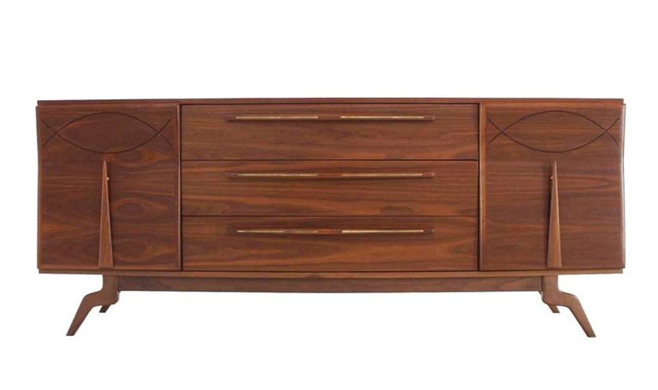 Outstanding Mid-Century Walnut Dresser with Heavy Sculptural Hardware