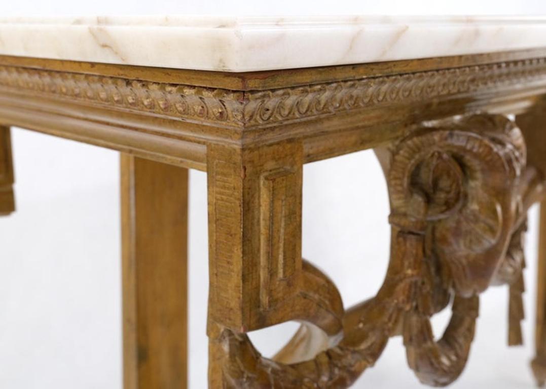 Hanging Fine Carved Antique Gold Gilt Base Marble Top Console Table Credenza