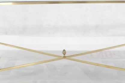 Polished Brass X-Stretcher Base Fluted Legs Mirrored Glass Top Coffee Table