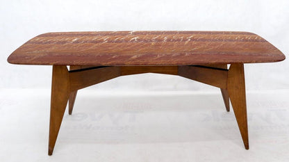 Rouge Boat Shape Marble Top Dining Table on Compass Shape Solid Walnut Legs