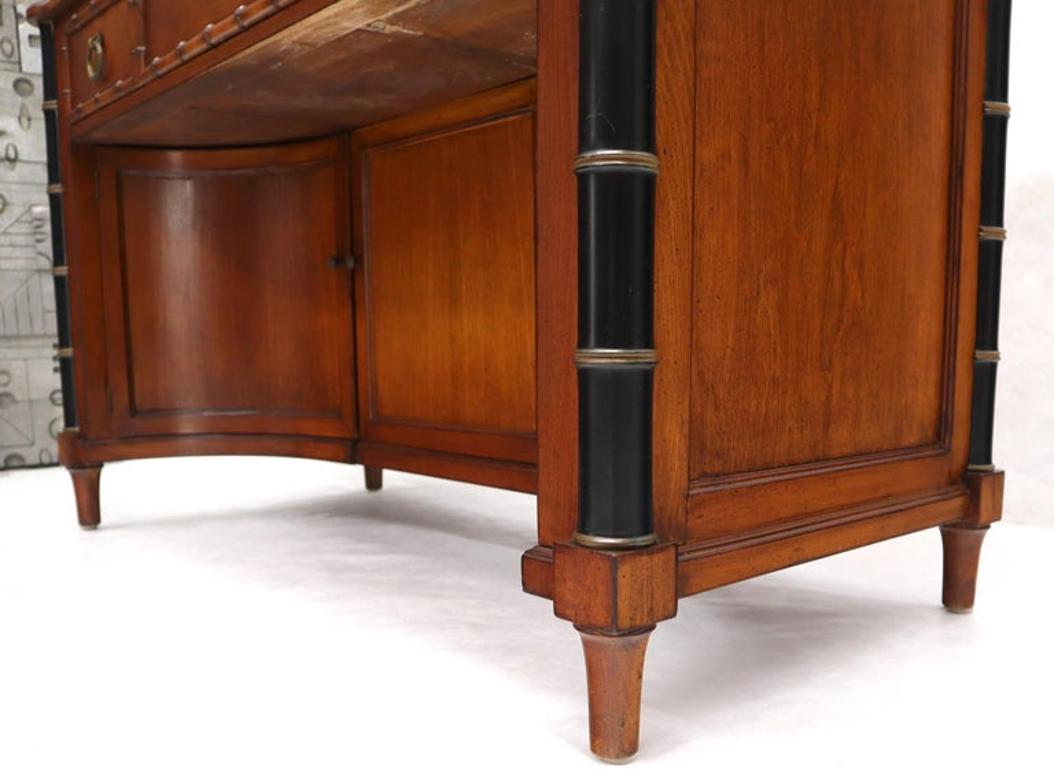 Faux Bamboo Black Leather Top Mahogany Desk with Curved Bottom Doors Compartment