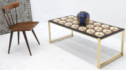 Mosaic Marble-Top Solid Brass Bracket Legs Coffee Table