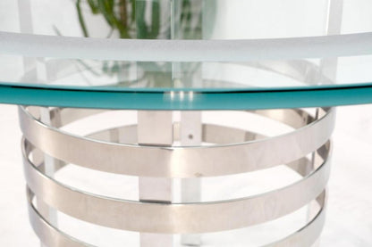 Heavy Polished Solid Stainless Steel Glass Round Dining Game Table Ribbed Design