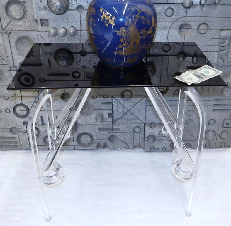 Bent Lucite Legs Black Smoked Glass Top Side End Table