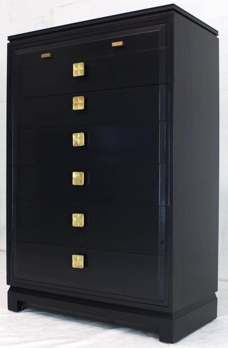 Black Lacquer Tall Decorative Brass Hardware Pulls High Chest Dresser