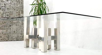 Cityscape Aluminum Base Large Rectangle Glass Top Dining Conference Paul Mayen