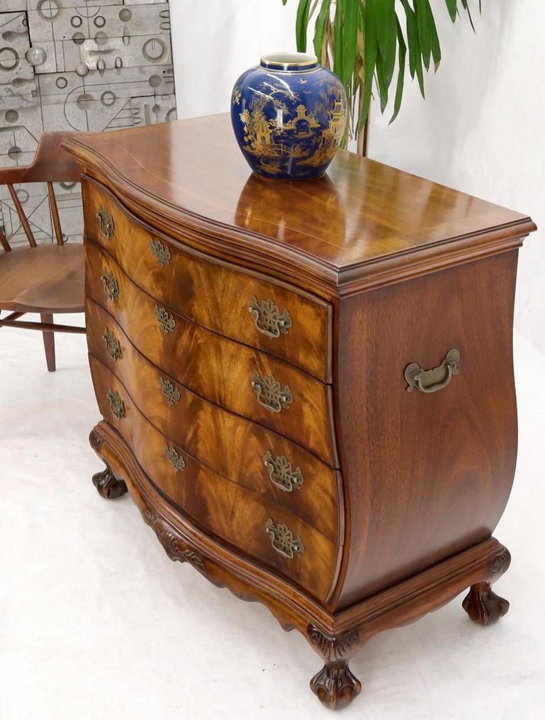 Carved Ball and Claw Feet Flame Mahogany Book Matched Dresser Bachelor Chest