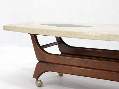 Terrazzo Stone Inlay Boat Shape Oiled Walnut Base Coffee Table