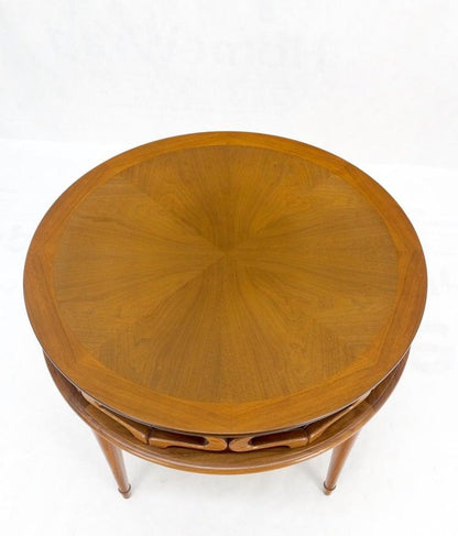 Pierced Caved Ornament Round Walnut Banded Mid-Century Modern Side End Table