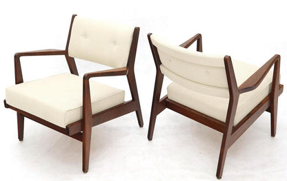 Pair of Jens Risom Walnut Lounge Chairs New Upholstery