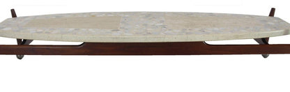 Long Surf Board Boat Shape Terrazzo Top Oiled Walnut Base Floating Top