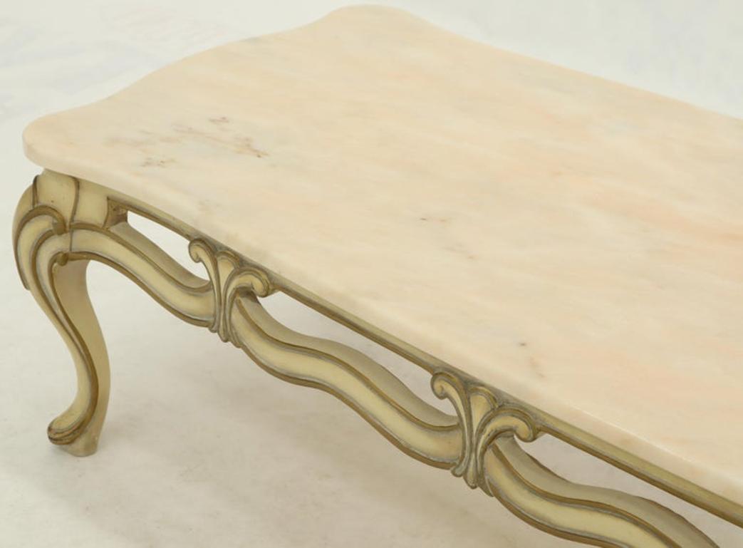 Marble to Pierced Carving Country French Provincial Coffee Table Cabriole Legs