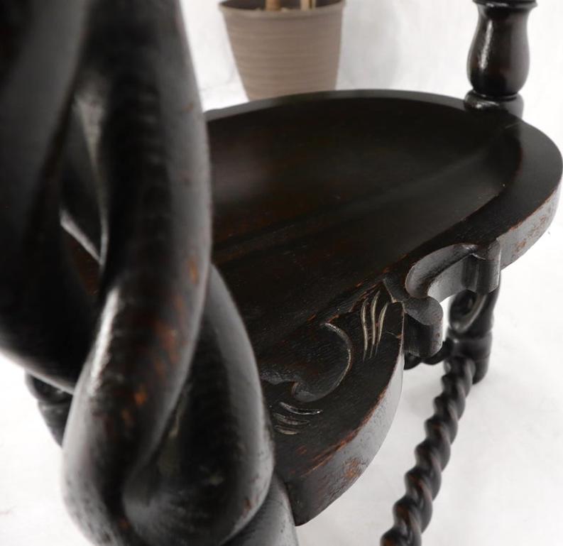 Pierce Carved Wood Oak Tri Legged Arm Chair