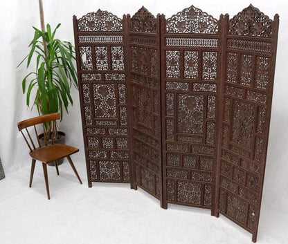 Four-Panel Finely Carved Teak Room Divider Screen