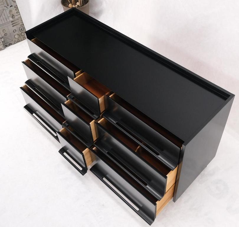 Black Lacquer Ebonized Pieced Wood Pulls Gallery Top 9 Drawers Dresser Credenza