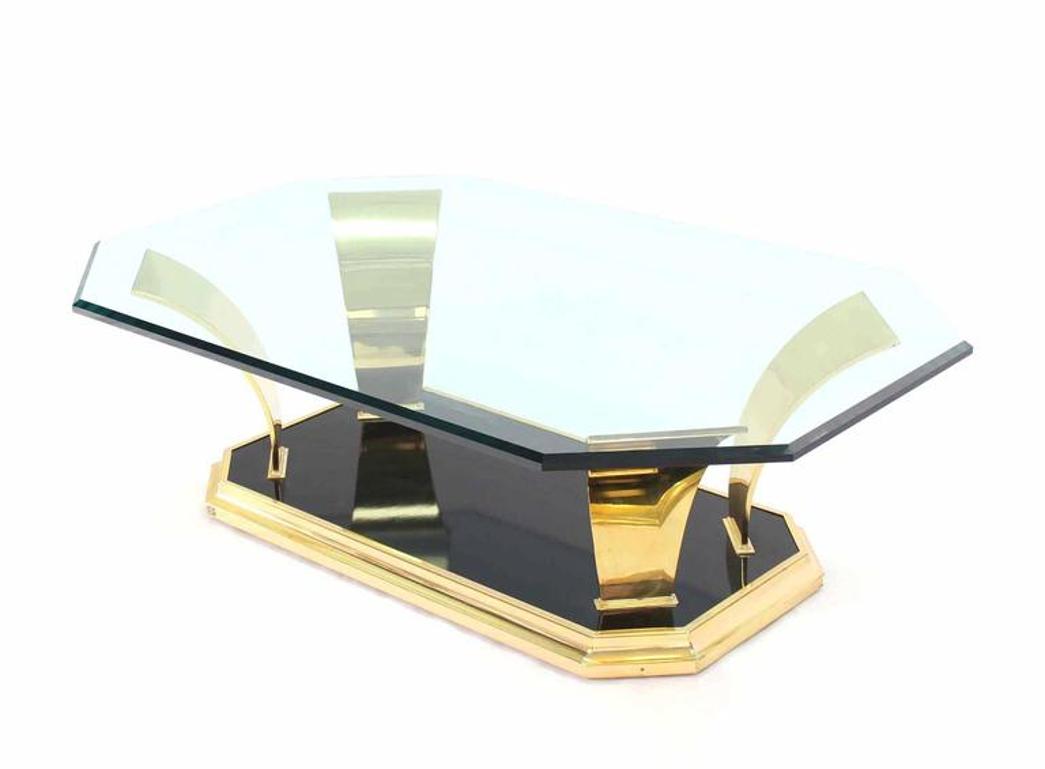 Brass Modern Leaf Motif Base and Glass Top Rectangular Coffee Table