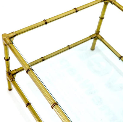 Italian Mid-Century Modern Faux Bamboo Machined Brass Rectangle Two-Tier Coffee