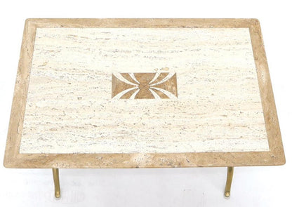 Pair of Italian Travertine Top X-Shape Base End Side Tables