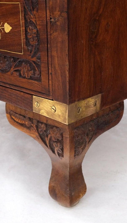 Pair 3 Drawer Solid Rosewood Campaign Style Brass Inlay Decorated Night Stands