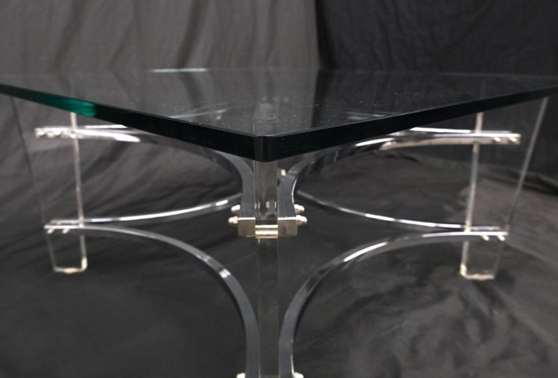 Charles Hollis Jones Lucite Chrome Square Glass Top Coffee Center Table